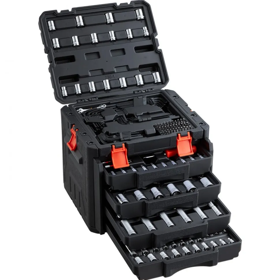 VEVOR Mechanics Tool Set, 230-Piece Mechanic Tool Kit, 1/4 in, 3/8 in, and 1/2 in Drive, SAE and Metric Socket Set, Wrenches, Screwdriver Bits, Accessories, and Storage Case, for Automotive Repair