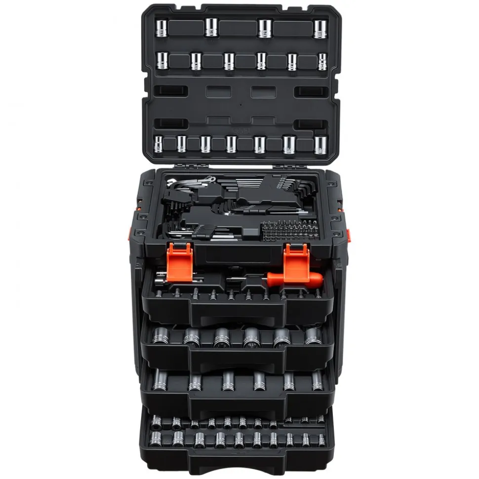 VEVOR Mechanics Tool Set, 230-Piece Mechanic Tool Kit, 1/4 in, 3/8 in, and 1/2 in Drive, SAE and Metric Socket Set, Wrenches, Screwdriver Bits, Accessories, and Storage Case, for Automotive Repair
