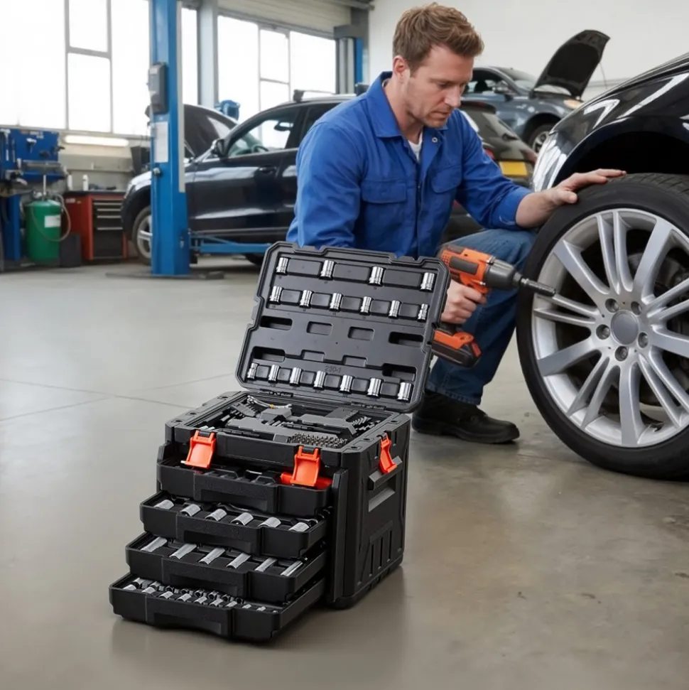 VEVOR Mechanics Tool Set, 230-Piece Mechanic Tool Kit, 1/4 in, 3/8 in, and 1/2 in Drive, SAE and Metric Socket Set, Wrenches, Screwdriver Bits, Accessories, and Storage Case, for Automotive Repair