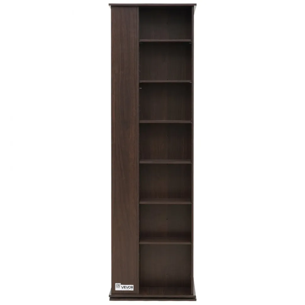 VEVOR Media Storage Cabinet, CD Rack Tower, 34 Compartments Rotating Media Tower Rack for CDs, DVDs, Books and Game Discs, DVD Stand for Living Room, Home Office and Recording Room, Brown