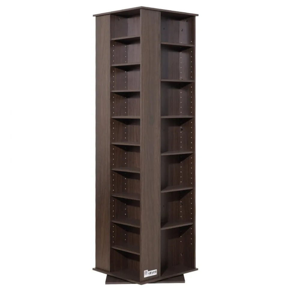 VEVOR Media Storage Cabinet, CD Rack Tower, 34 Compartments Rotating Media Tower Rack for CDs, DVDs, Books and Game Discs, DVD Stand for Living Room, Home Office and Recording Room, Brown