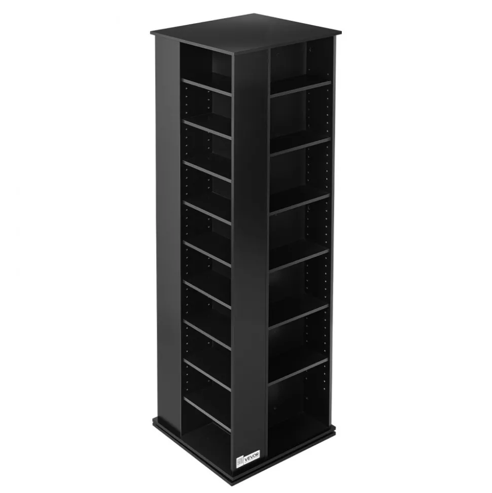 VEVOR Media Storage Cabinet, CD Rack Tower, 34 Compartments Rotating Media Tower Rack for CDs, DVDs, Books and Game Discs, DVD Stand for Living Room, Home Office and Recording Room, Black