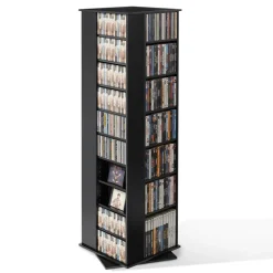 VEVOR Media Storage Cabinet, CD Rack Tower, 34 Compartments Rotating Media Tower Rack for CDs, DVDs, Books and Game Discs, DVD Stand for Living Room, Home Office and Recording Room, Black