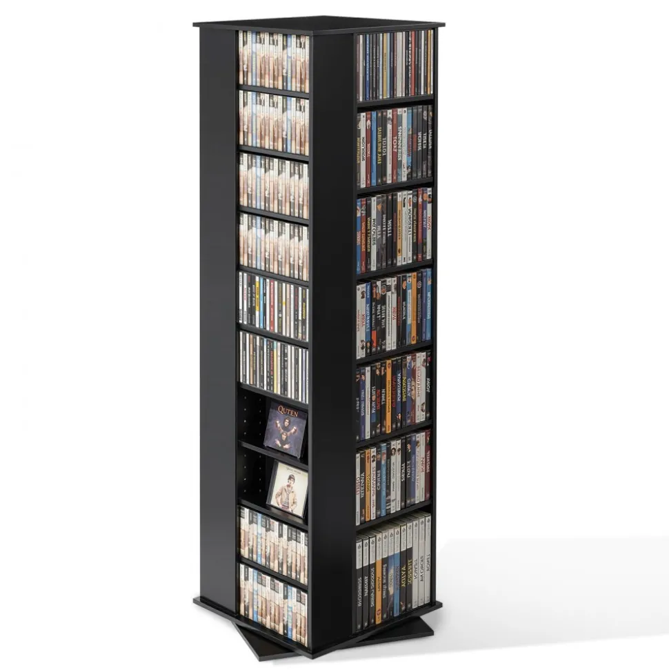 VEVOR Media Storage Cabinet, CD Rack Tower, 34 Compartments Rotating Media Tower Rack for CDs, DVDs, Books and Game Discs, DVD Stand for Living Room, Home Office and Recording Room, Black