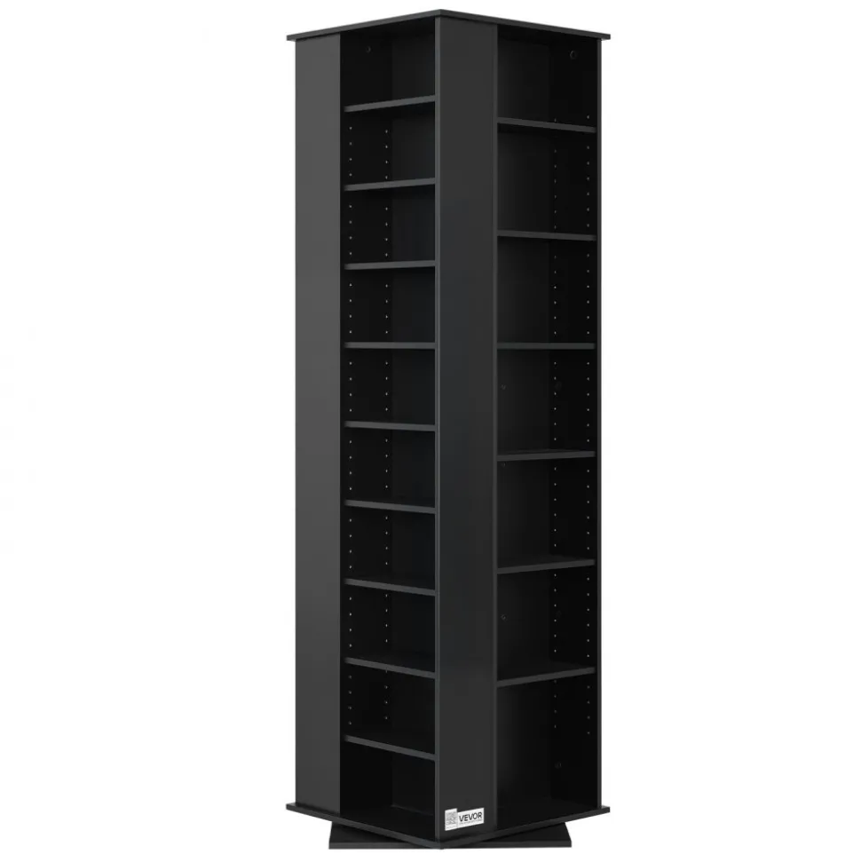 VEVOR Media Storage Cabinet, CD Rack Tower, 34 Compartments Rotating Media Tower Rack for CDs, DVDs, Books and Game Discs, DVD Stand for Living Room, Home Office and Recording Room, Black