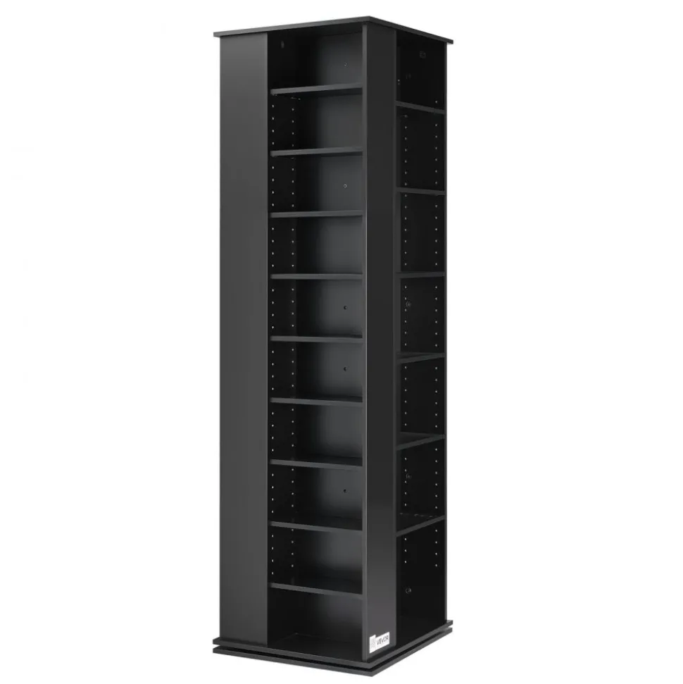VEVOR Media Storage Cabinet, CD Rack Tower, 34 Compartments Rotating Media Tower Rack for CDs, DVDs, Books and Game Discs, DVD Stand for Living Room, Home Office and Recording Room, Black