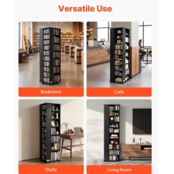 VEVOR Media Storage Cabinet, CD Rack Tower, 34 Compartments Rotating Media Tower Rack for CDs, DVDs, Books and Game Discs, DVD Stand for Living Room, Home Office and Recording Room, Black