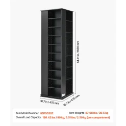 VEVOR Media Storage Cabinet, CD Rack Tower, 34 Compartments Rotating Media Tower Rack for CDs, DVDs, Books and Game Discs, DVD Stand for Living Room, Home Office and Recording Room, Black