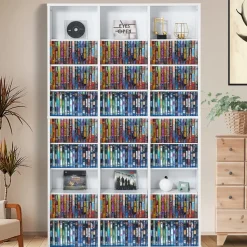 VEVOR Media Storage Cabinet, 9-layer DVD Shelf Holds up to 756 CDs, Adjustable CD Shelves 27 Compartments, Protects & Organizes Music, Movie, Video Games or Memorabilia Collections,White