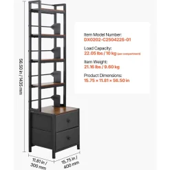 VEVOR Media Storage Cabinet, 4-Shelf DVD Shelf Organizer with Drawers, 15.75 x 11.81 x 56.50 in Multimedia Storage Organizer for CDs, DVDs, Books and Games, CD Cabinet for Living Room, Home Office