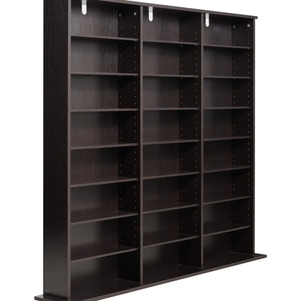 VEVOR Media Storage Cabinet, 8-Tier DVD Shelf Organizer, 55.91 x 8.66 x 51.18 in Multimedia Storage Organizer for CDs, DVDs, Books & Games, CD Shelf for Living Room, Home Office, Recording Room, Brown