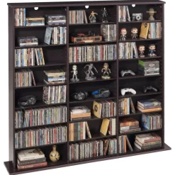 VEVOR Media Storage Cabinet, 8-Tier DVD Shelf Organizer, 55.91 x 8.66 x 51.18 in Multimedia Storage Organizer for CDs, DVDs, Books & Games, CD Shelf for Living Room, Home Office, Recording Room, Brown