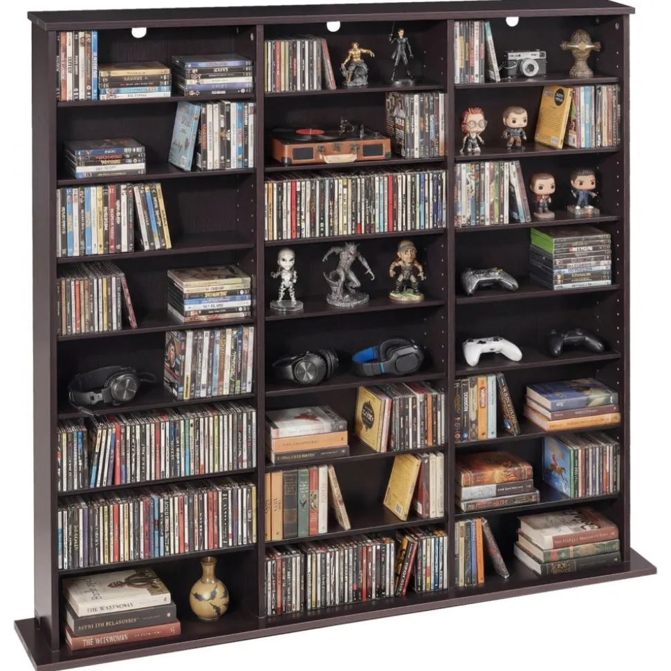 VEVOR Media Storage Cabinet, 8-Tier DVD Shelf Organizer, 55.91 x 8.66 x 51.18 in Multimedia Storage Organizer for CDs, DVDs, Books & Games, CD Shelf for Living Room, Home Office, Recording Room, Brown