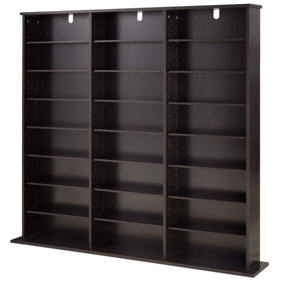 VEVOR Media Storage Cabinet, 8-Tier DVD Shelf Organizer, 55.91 x 8.66 x 51.18 in Multimedia Storage Organizer for CDs, DVDs, Books & Games, CD Shelf for Living Room, Home Office, Recording Room, Brown