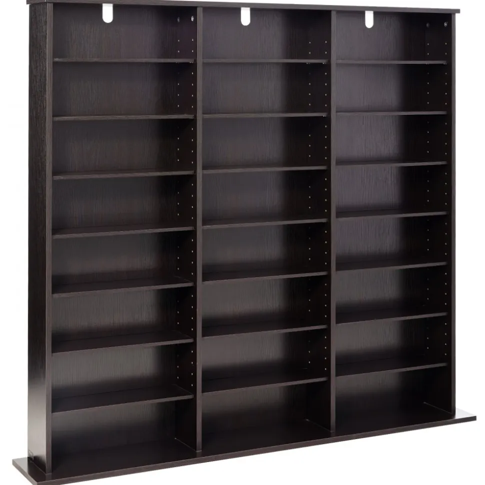 VEVOR Media Storage Cabinet, 8-Tier DVD Shelf Organizer, 55.91 x 8.66 x 51.18 in Multimedia Storage Organizer for CDs, DVDs, Books & Games, CD Shelf for Living Room, Home Office, Recording Room, Brown