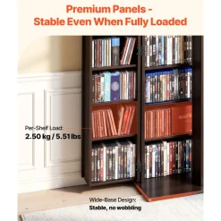 VEVOR Media Storage Cabinet, 6-Tier DVD Shelf Organizer, 24.02 x 14.49 x 50 in Multimedia Storage Organizer for CDs, DVDs, Books, Games, CD Shelf for Living Room, Home Office, Recording Room, Black