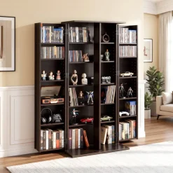 VEVOR Media Storage Cabinet, 6-Tier DVD Shelf Organizer, 24.02 x 14.49 x 50 in Multimedia Storage Organizer for CDs, DVDs, Books, Games, CD Shelf for Living Room, Home Office, Recording Room, Black