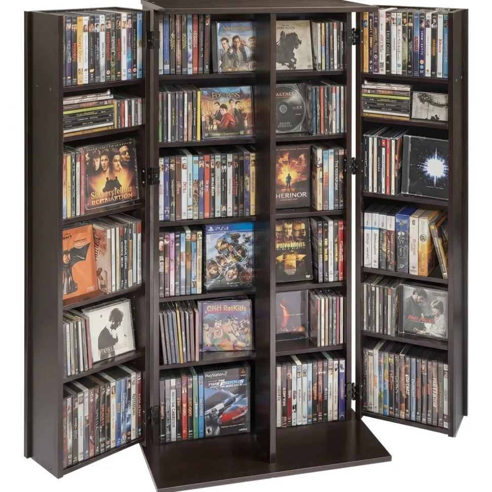 VEVOR Media Storage Cabinet, 6-Tier DVD Shelf Organizer, 24.02 x 14.49 x 50 in Multimedia Storage Organizer for CDs, DVDs, Books, Games, CD Shelf for Living Room, Home Office, Recording Room, Black
