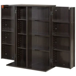 VEVOR Media Storage Cabinet, 4-Tier DVD Shelf Organizer, 24.02 x 14.49 x 33.31 in Multimedia Storage Organizer for CDs, DVDs, Books, Games, CD Shelf for Living Room, Home Office, Recording Room, Brown
