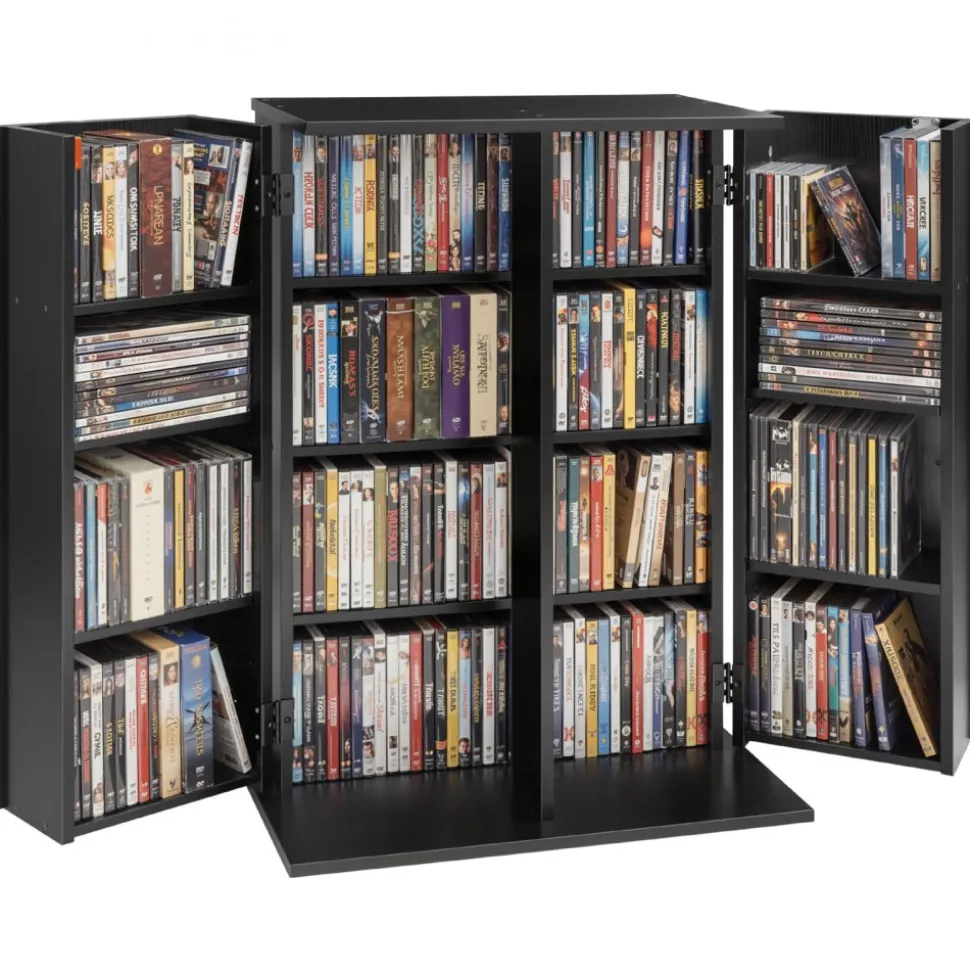 VEVOR Media Storage Cabinet, 7-Tier DVD Shelf Organizer, 27.56 x 11.81 x 55.12 in Multimedia Storage Organizer for CDs, DVDs, Books and Games, CD Shelf for Living Room, Home Office, Recording Room