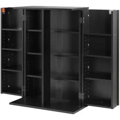 VEVOR Media Storage Cabinet, 7-Tier DVD Shelf Organizer, 27.56 x 11.81 x 55.12 in Multimedia Storage Organizer for CDs, DVDs, Books and Games, CD Shelf for Living Room, Home Office, Recording Room