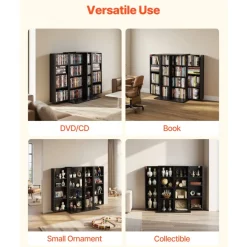 VEVOR Media Storage Cabinet, 7-Tier DVD Shelf Organizer, 27.56 x 11.81 x 55.12 in Multimedia Storage Organizer for CDs, DVDs, Books and Games, CD Shelf for Living Room, Home Office, Recording Room