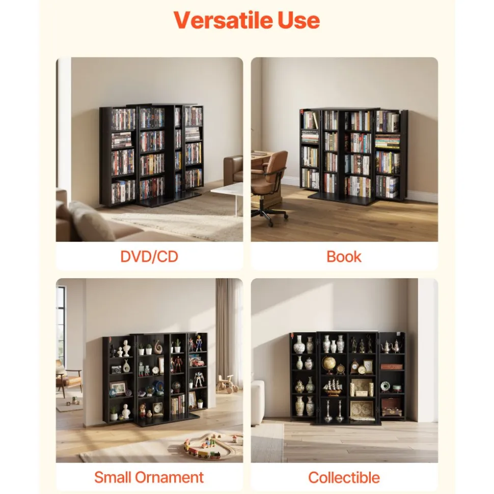 VEVOR Media Storage Cabinet, 7-Tier DVD Shelf Organizer, 27.56 x 11.81 x 55.12 in Multimedia Storage Organizer for CDs, DVDs, Books and Games, CD Shelf for Living Room, Home Office, Recording Room