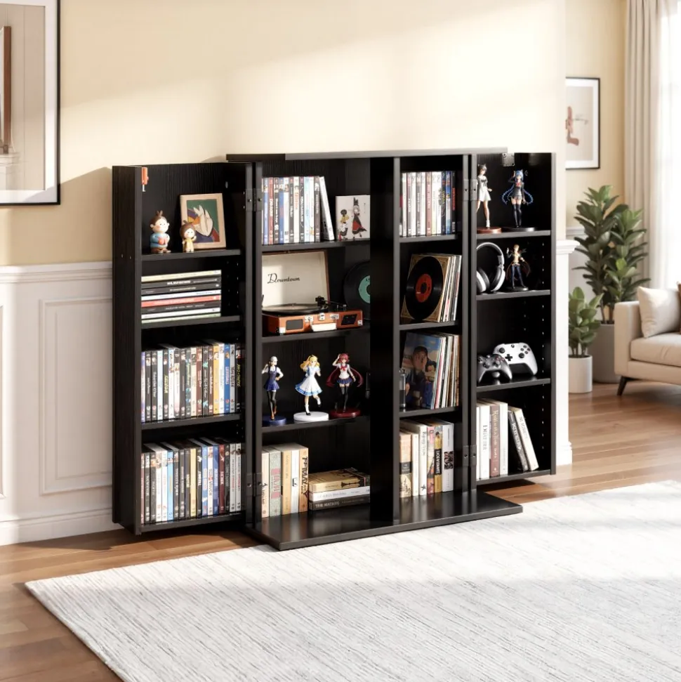 VEVOR Media Storage Cabinet, 7-Tier DVD Shelf Organizer, 27.56 x 11.81 x 55.12 in Multimedia Storage Organizer for CDs, DVDs, Books and Games, CD Shelf for Living Room, Home Office, Recording Room