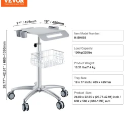 VEVOR Medical Cart, Salon Cart with Wheels, Mobile Trolley Cart 26.77