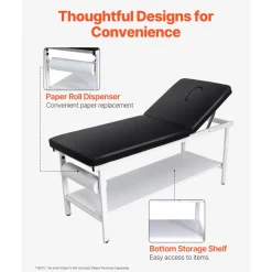 VEVOR Medical Exam Table, 500LBS Loading Medical Examination Bed with 0°–40° Adjustable Backrest, Physical Therapy Exam Table with Storage Shelf & Paper Roll Dispenser for Hospital Clinic Rehab Center