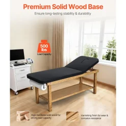 VEVOR Medical Exam Table, Wooden Framed Medical Examination Bed, Physical Therapy Exam Table with Adjustable Backrest, Storage Shelf & Paper Roll Dispenser for Hospitals Clinics Rehab Centers, 500LBS