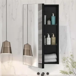 VEVOR Medicine Cabinet, 14 x 24 inches, Medicine Cabinet for Bathroom with Mirror, Aluminum Frame Bathroom Wall Cabinet, 2-layer Adjustable Shelves, Recessed & Wall-mounted Installation