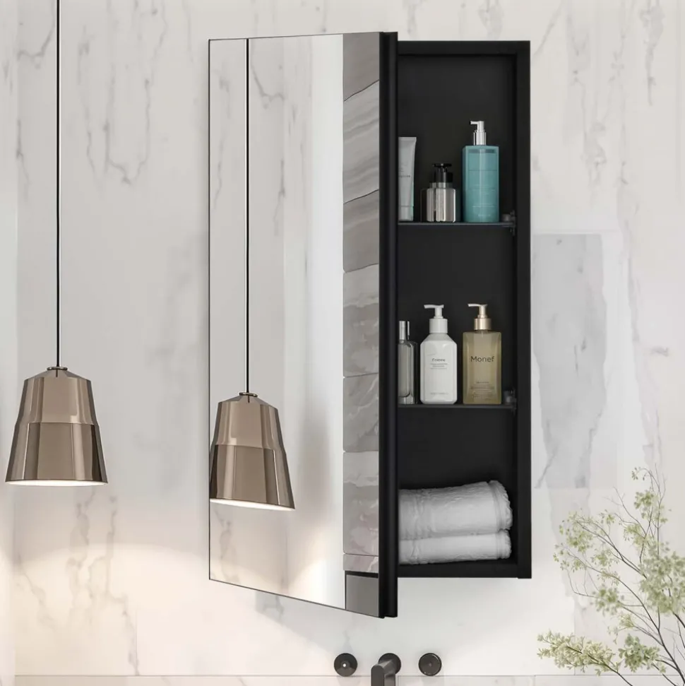 VEVOR Medicine Cabinet, 14 x 24 inches, Medicine Cabinet for Bathroom with Mirror, Aluminum Frame Bathroom Wall Cabinet, 2-layer Adjustable Shelves, Recessed & Wall-mounted Installation