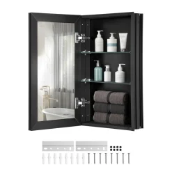 VEVOR Medicine Cabinet, 14 x 24 inches, Medicine Cabinet for Bathroom with Mirror, Aluminum Frame Bathroom Wall Cabinet, 2-layer Adjustable Shelves, Recessed & Wall-mounted Installation
