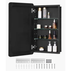VEVOR Medicine Cabinet, 16.5 x 27.5 inch, Medicine Cabinet for Bathroom with Mirror,  Aluminum Frame Bathroom Wall Cabinet, 3-layer Adjustable Shelves, Recessed & Wall-mounted Installation