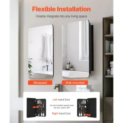 VEVOR Medicine Cabinet, 16.5 x 27.5 inch, Medicine Cabinet for Bathroom with Mirror, Aluminum Frame Bathroom Wall Cabinet, 3-layer Adjustable Shelves, Recessed & Wall-mounted Installation