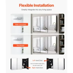 VEVOR Medicine Cabinet, 25.5 x 40 inch, Medicine Cabinet for Bathroom with Mirror, Â Aluminum Frame Bathroom Wall Cabinet, 4-layer Adjustable Shelves, Recessed & Wall-mounted Installation