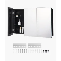 VEVOR Medicine Cabinet, 25.5 x 40 inch, Medicine Cabinet for Bathroom with Mirror, Aluminum Frame Bathroom Wall Cabinet, 4-layer Adjustable Shelves, Recessed & Wall-mounted Installation