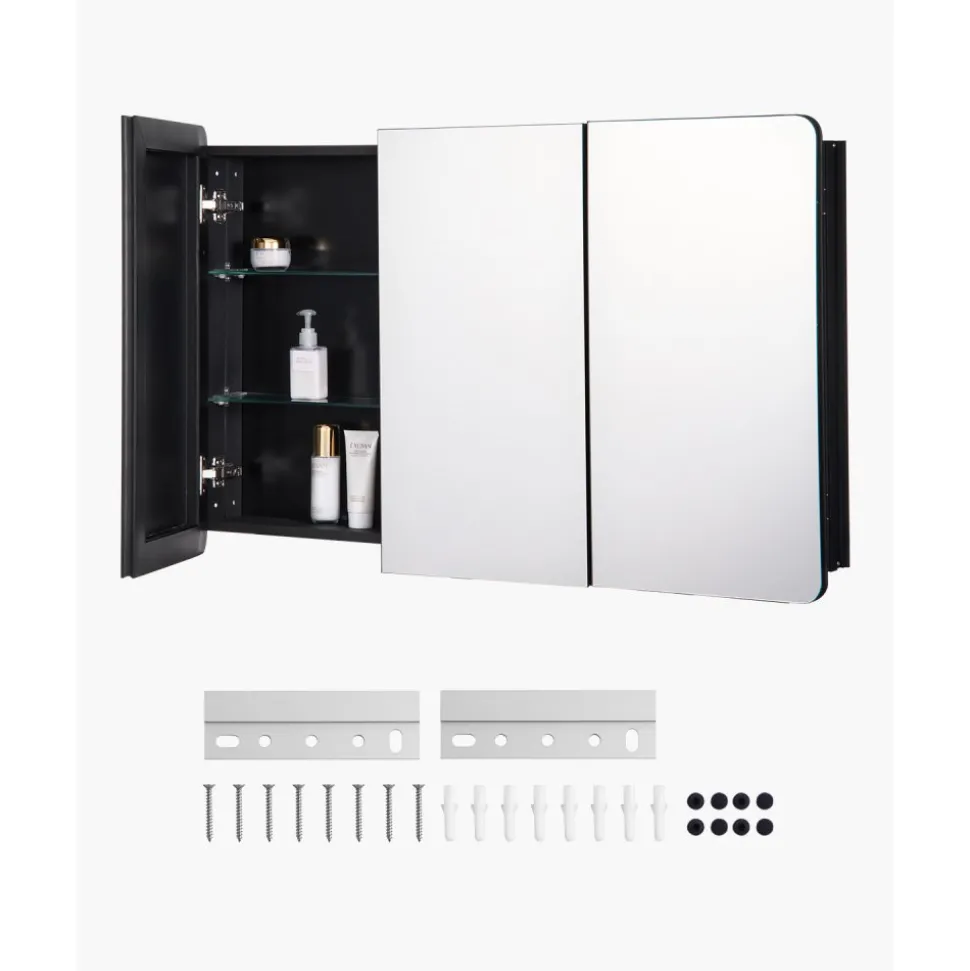 VEVOR Medicine Cabinet, 25.5 x 40 inch, Medicine Cabinet for Bathroom with Mirror, Aluminum Frame Bathroom Wall Cabinet, 4-layer Adjustable Shelves, Recessed & Wall-mounted Installation