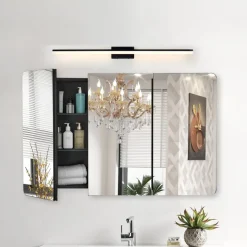 VEVOR Medicine Cabinet, 25.5 x 40 inch, Medicine Cabinet for Bathroom with Mirror, Aluminum Frame Bathroom Wall Cabinet, 4-layer Adjustable Shelves, Recessed & Wall-mounted Installation