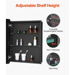 VEVOR Medicine Cabinet, 24 x 30 inch, Medicine Cabinet for Bathroom with Mirror, Â Aluminum Frame Bathroom Wall Cabinet, 2-layer Adjustable Shelves, Recessed & Wall-mounted Installation