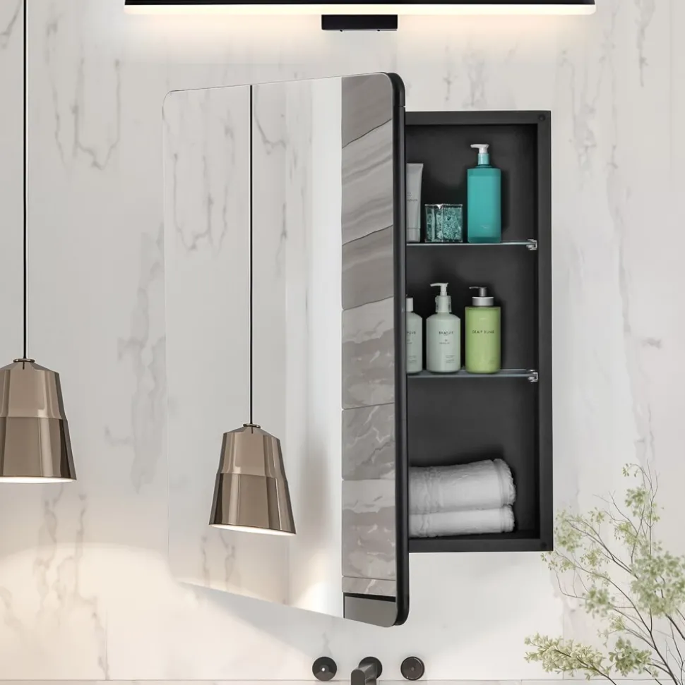 VEVOR Medicine Cabinet, 24 x 30 inch, Medicine Cabinet for Bathroom with Mirror, Aluminum Frame Bathroom Wall Cabinet, 2-layer Adjustable Shelves, Recessed & Wall-mounted Installation