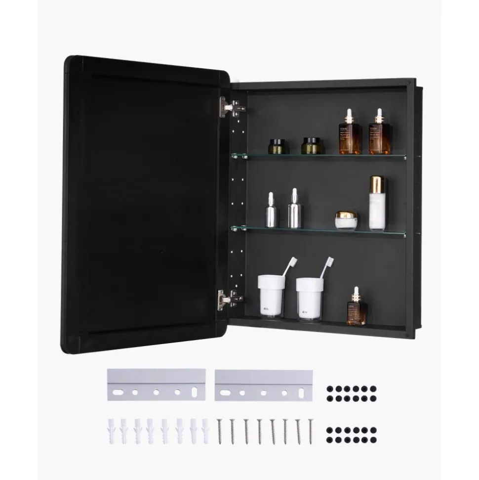 VEVOR Medicine Cabinet, 24 x 30 inch, Medicine Cabinet for Bathroom with Mirror, Aluminum Frame Bathroom Wall Cabinet, 2-layer Adjustable Shelves, Recessed & Wall-mounted Installation