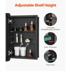 VEVOR Medicine Cabinet, 16 x 24 inch, Medicine Cabinet for Bathroom with Mirror,  Aluminum Frame Bathroom Wall Cabinet, 2-layer Adjustable Shelves, Recessed & Wall-mounted Installation