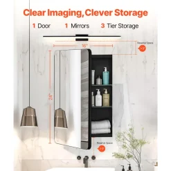 VEVOR Medicine Cabinet, 16 x 24 inch, Medicine Cabinet for Bathroom with Mirror,  Aluminum Frame Bathroom Wall Cabinet, 2-layer Adjustable Shelves, Recessed & Wall-mounted Installation