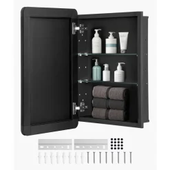 VEVOR Medicine Cabinet, 16 x 24 inch, Medicine Cabinet for Bathroom with Mirror,  Aluminum Frame Bathroom Wall Cabinet, 2-layer Adjustable Shelves, Recessed & Wall-mounted Installation