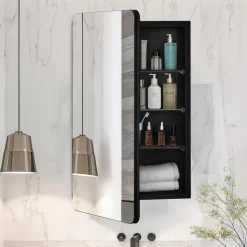 VEVOR Medicine Cabinet, 16 x 24 inch, Medicine Cabinet for Bathroom with Mirror,  Aluminum Frame Bathroom Wall Cabinet, 2-layer Adjustable Shelves, Recessed & Wall-mounted Installation