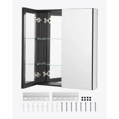 VEVOR Medicine Cabinet, 26 x 30 inch, Medicine Cabinet for Bathroom with Mirror,  Aluminum Frame Bathroom Wall Cabinet, 2-layer Adjustable Shelves, Recessed & Wall-mounted Installation
