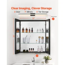 VEVOR Medicine Cabinet, 26 x 30 inch, Medicine Cabinet for Bathroom with Mirror,  Aluminum Frame Bathroom Wall Cabinet, 2-layer Adjustable Shelves, Recessed & Wall-mounted Installation