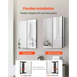 VEVOR Medicine Cabinet, 26 x 30 inch, Medicine Cabinet for Bathroom with Mirror,  Aluminum Frame Bathroom Wall Cabinet, 2-layer Adjustable Shelves, Recessed & Wall-mounted Installation